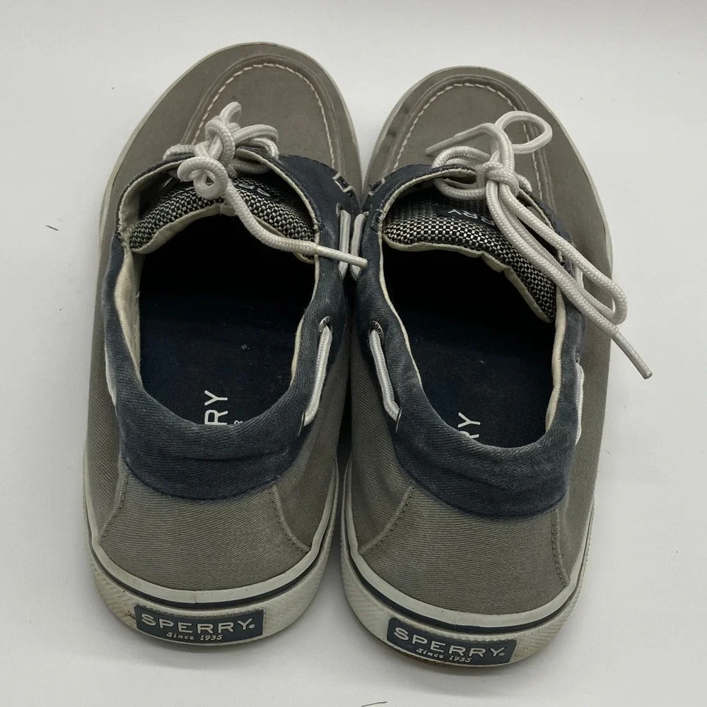 Sperry Top-Sider Mens Grey Navy Canvas Memory Foam Boat Shoes Size 13